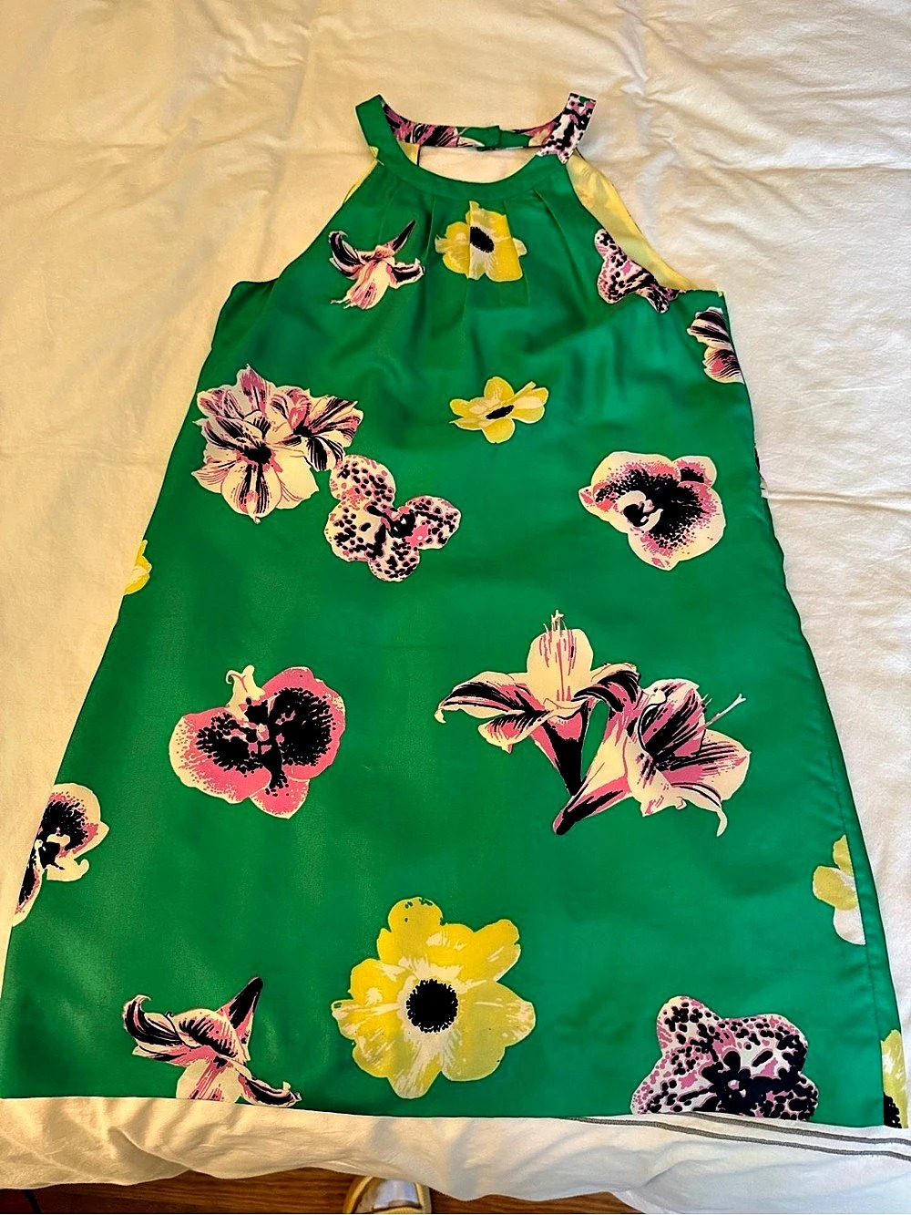 J.Crew Silk Punk Floral Halter Shift Dress in Green Floral Green & Pink Size 2